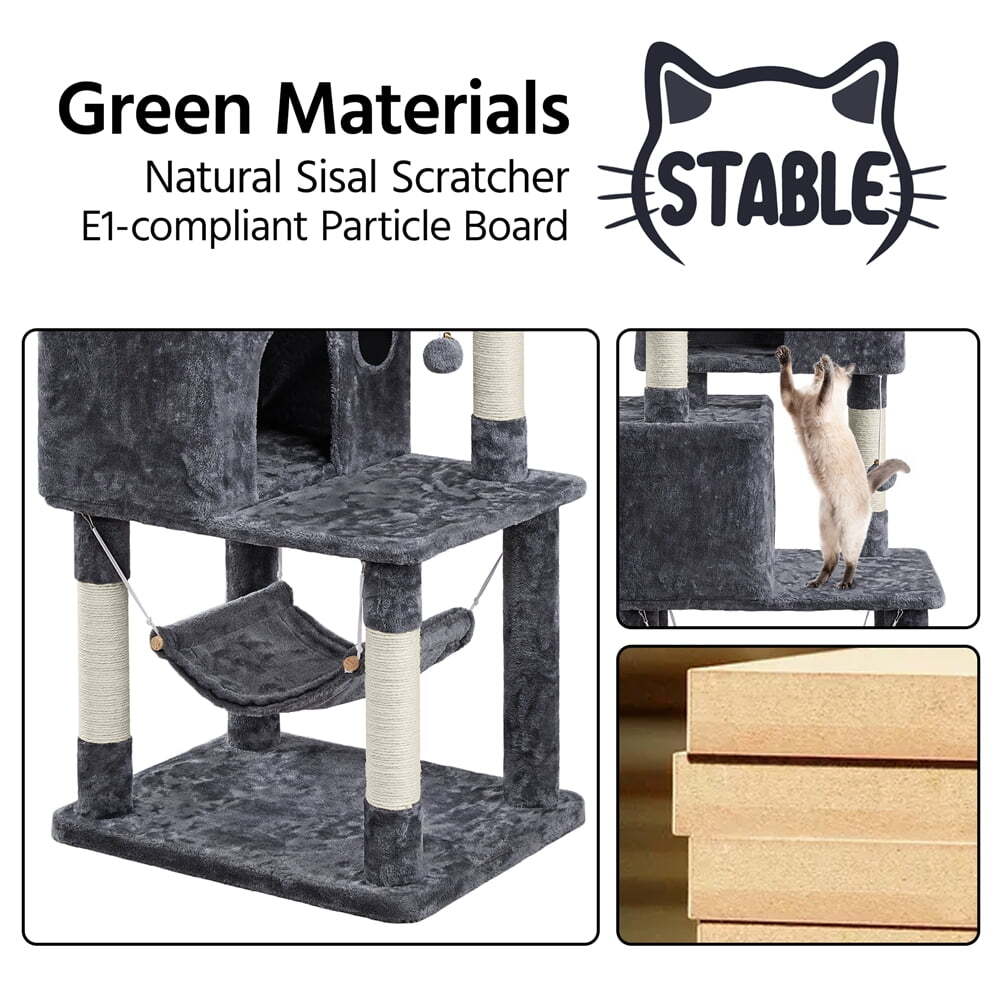 64.5"H Multi-level Cat Tree Tower with Condos and Perches, Dark Gray