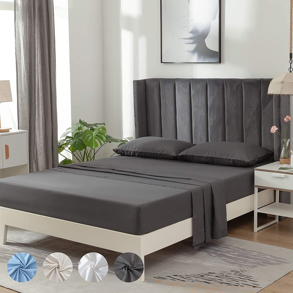 Luxury Queen Bed Sheets Set Grey Ultra Soft 4 Pieces Bedding Microfiber
