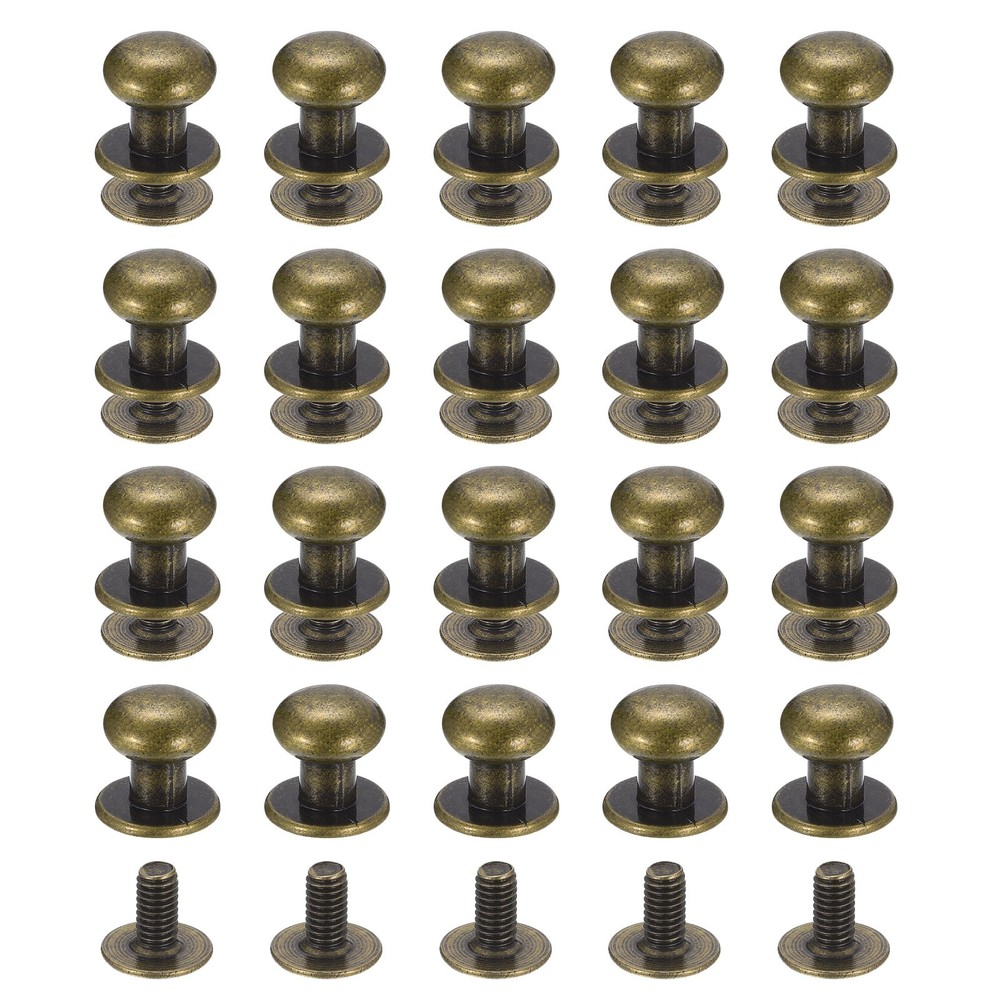 8mm Ball Head Stud Rivets Screw Back, 50Pack Round Head Button, Bronze Tone