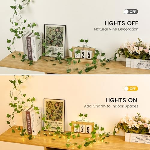 (New) 2 Pack Vines with Lights, 6.56FT 40 LED String Lights with Leaf, 40LED