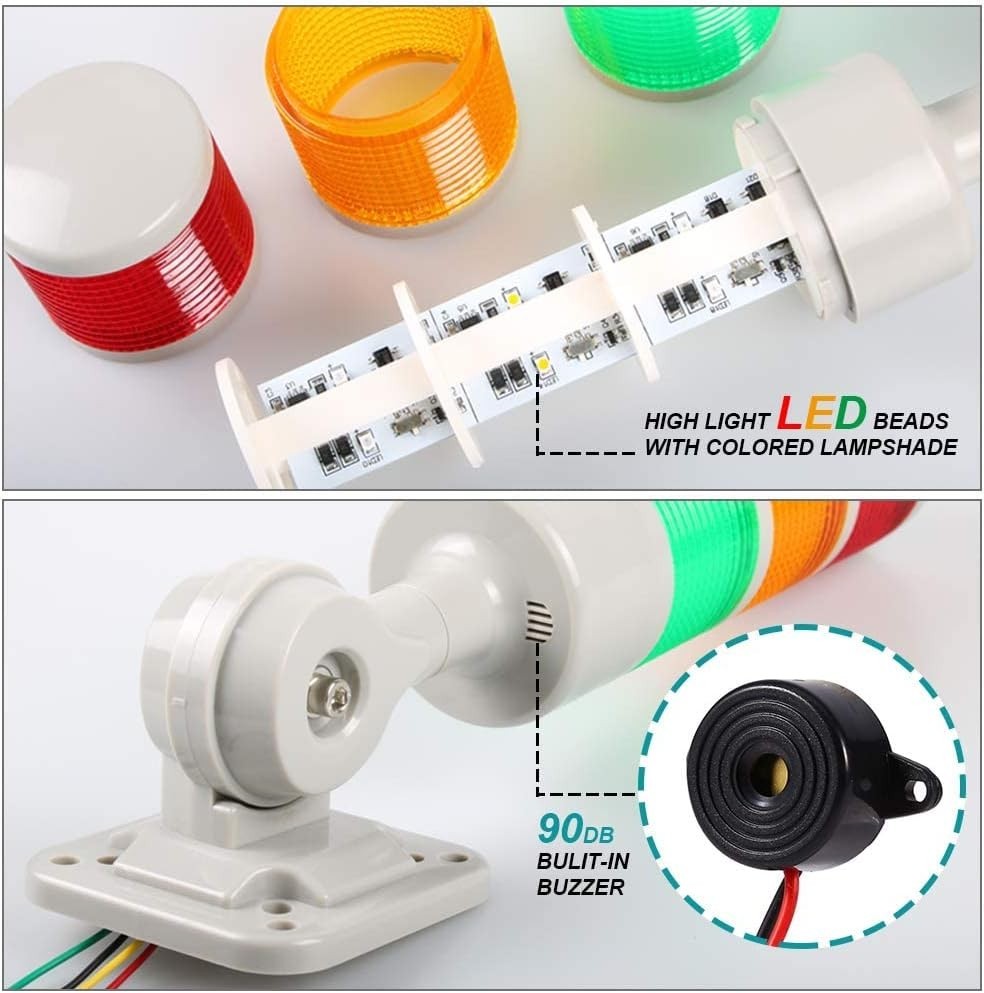 LED Signal Tower Stack Lights - 2-Layer Rotatable Industrial Safety Alert System