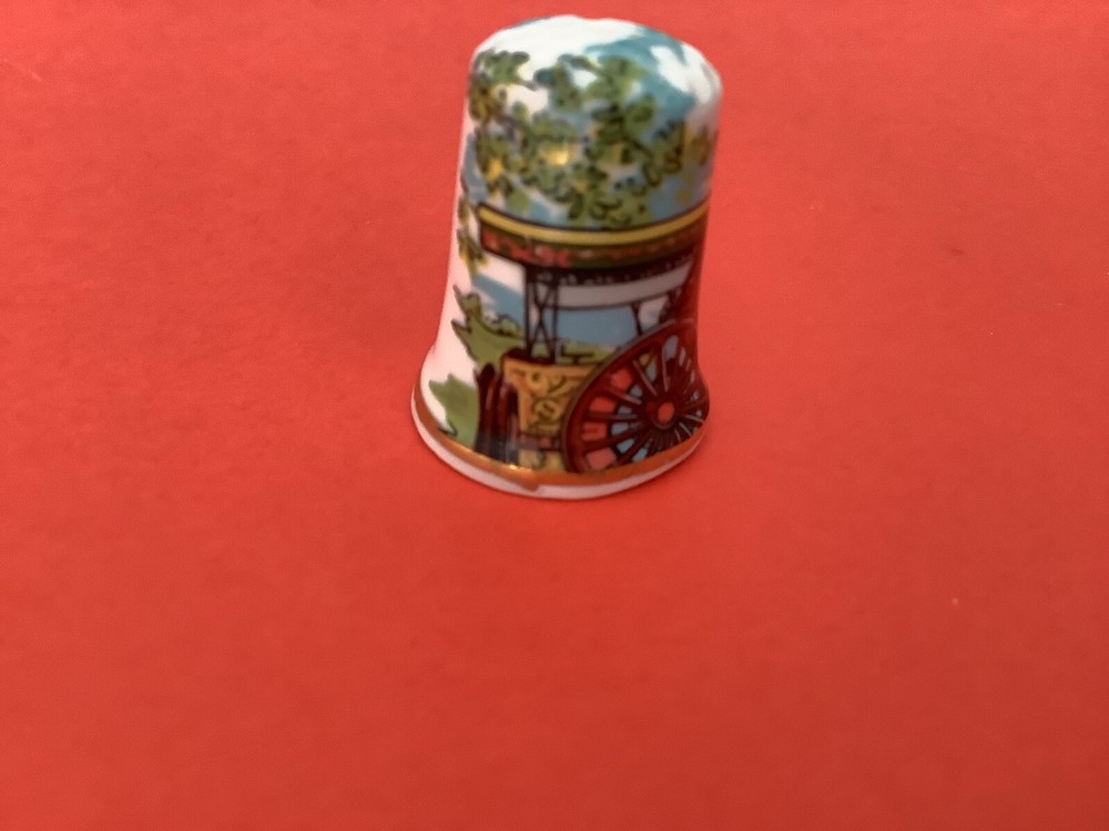 VINTAGE BONE CHINA THIMBLE - STEAM ENGINE