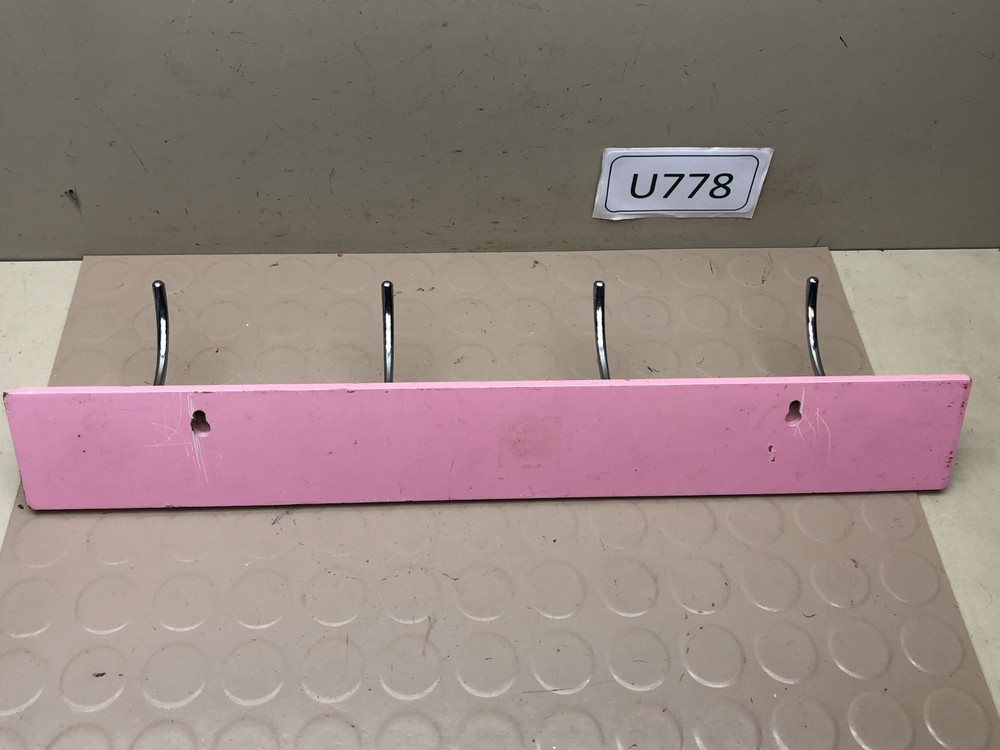 4 Chrome Hooks on Pink Wall Coat Rack