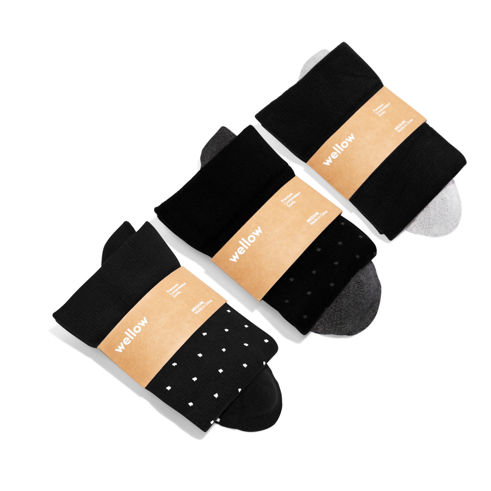 Wellow Bamboo Compression Socks – Knee High 3-Pack (Blackstar, Large 9.5-13) 🖤