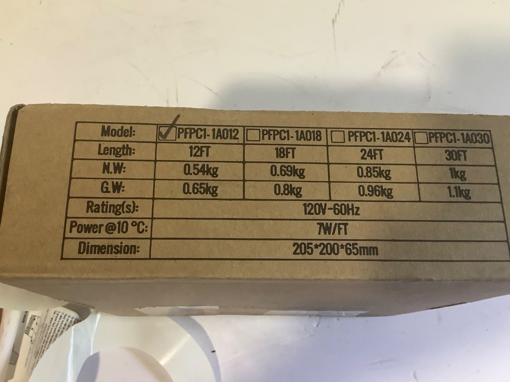 Vevor Pipe Heating Cable 12ft. PFPC1-1A012