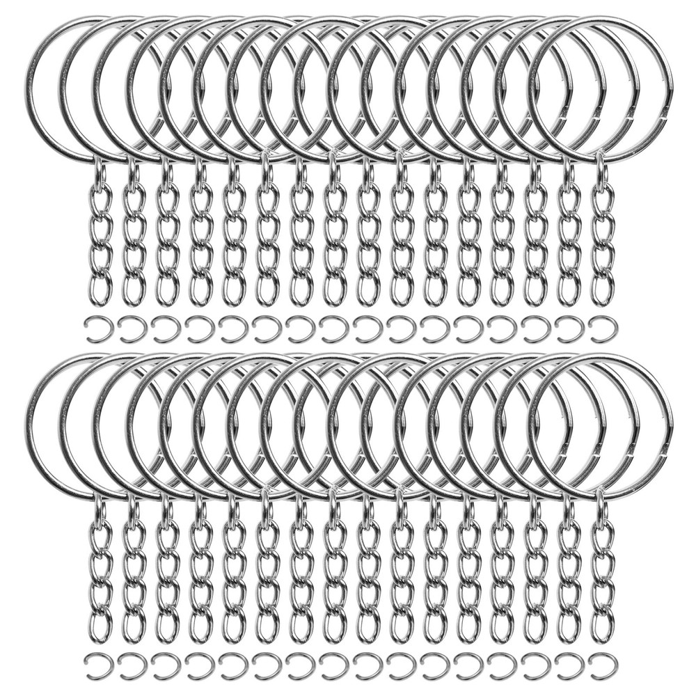 REEMTOO 50PCS Bulk Keychains Set, Split Rings with Chain 1 Silver