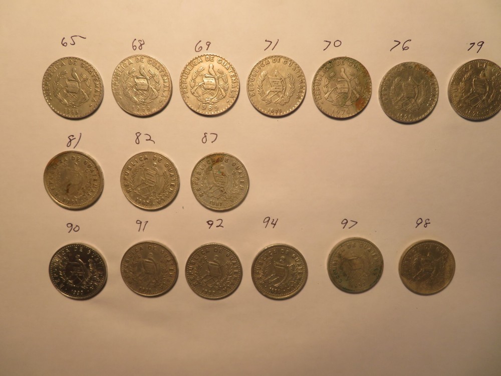 Guatemala 25 cent coins, Centavos  16 total