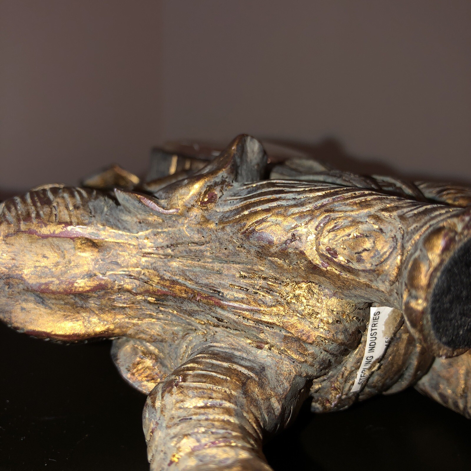 Bronze Style Resin Elephant Riding Monkey Mantle Quartz (Clock not working) 6"