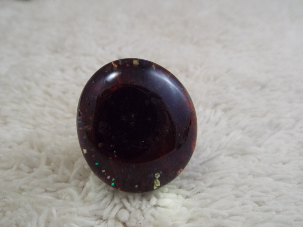 Silvertone Glass Ring ~ Adjustable Size 6-8  (D20)
