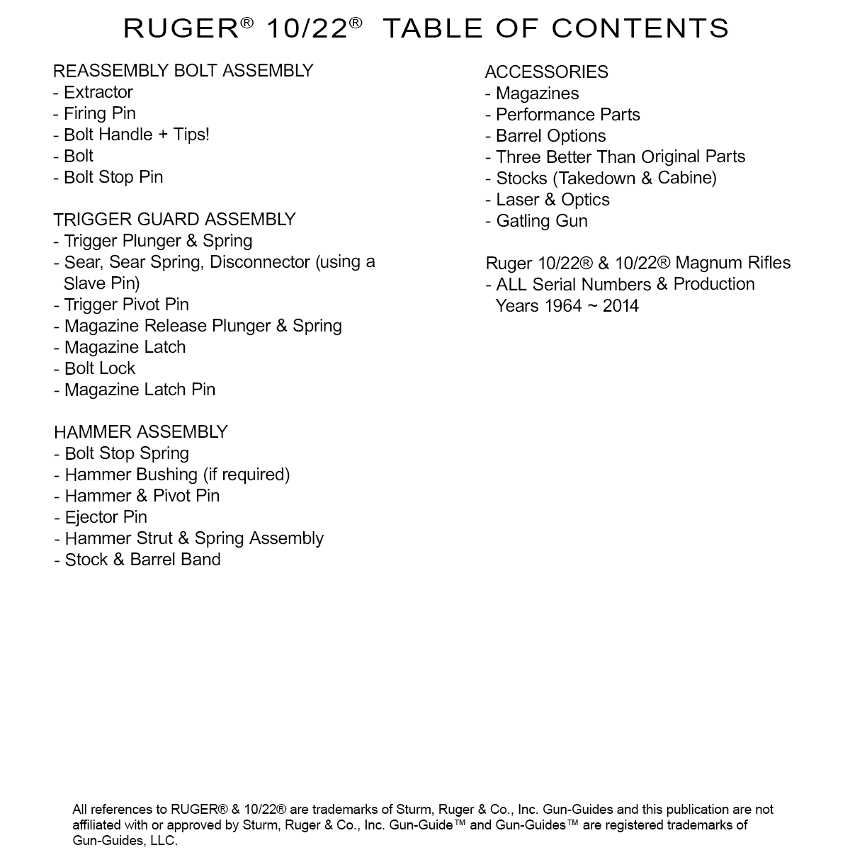 Ruger 10/22 Manual Book Takedown COMPLETE 10 22 LR Guide Gun-Guides 67 Pages