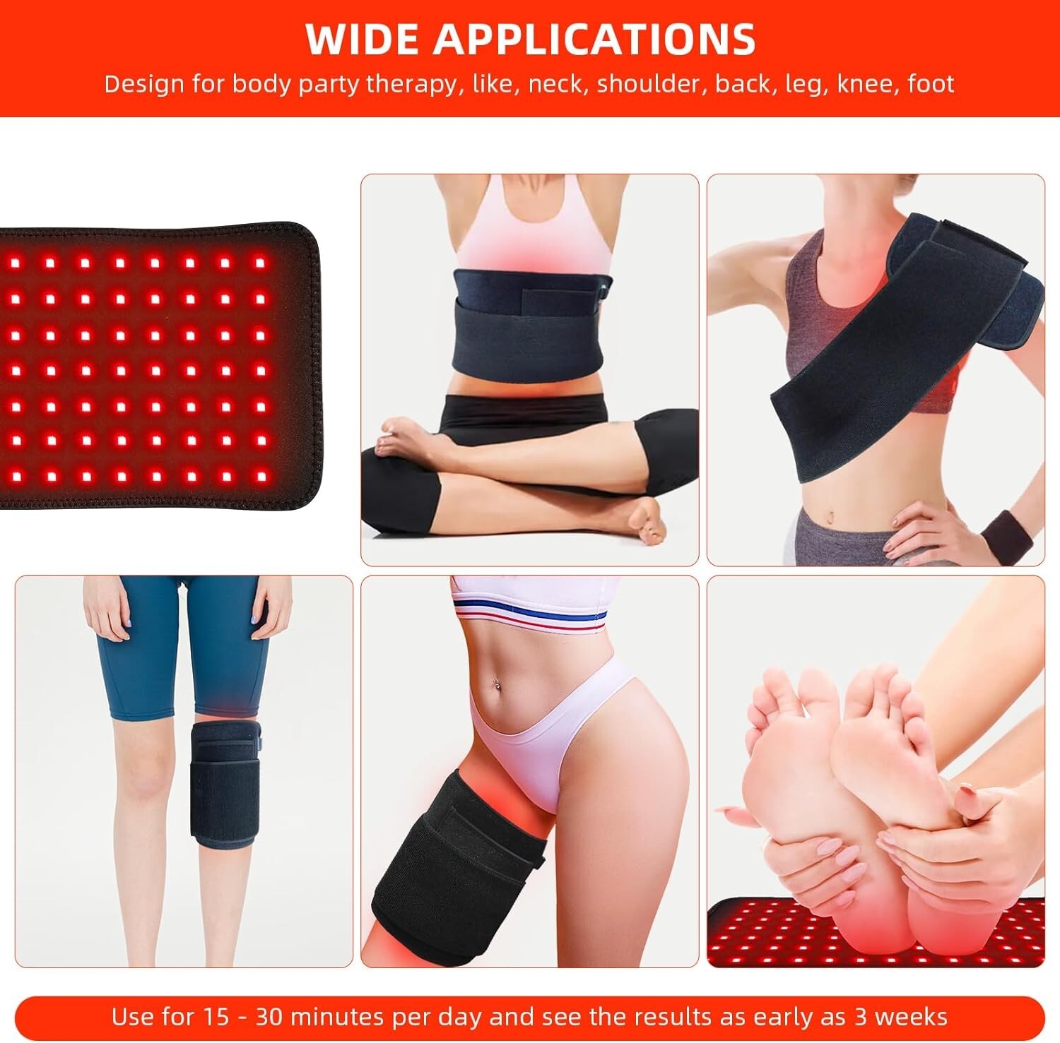 660nm Red 850nm Near Infrared Light Therapy Waist Wrap Pad Belt Fit Pain Relief