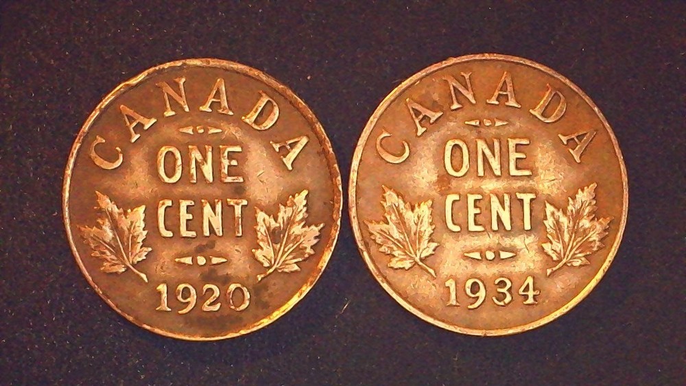 1920 & 1934 Canada 1 Cent Coins