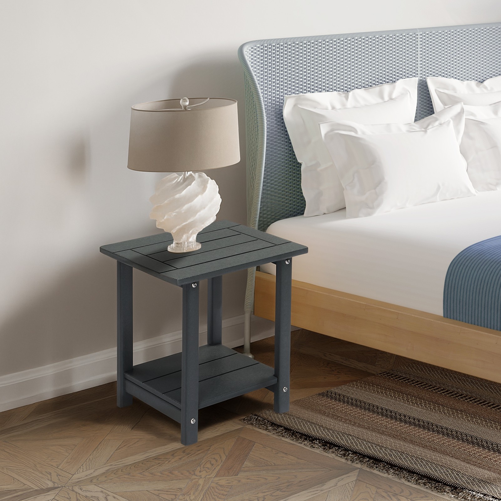 2 Tier Outdoor Side Table Black HDPE Adirondack Table Weather Resistant Square