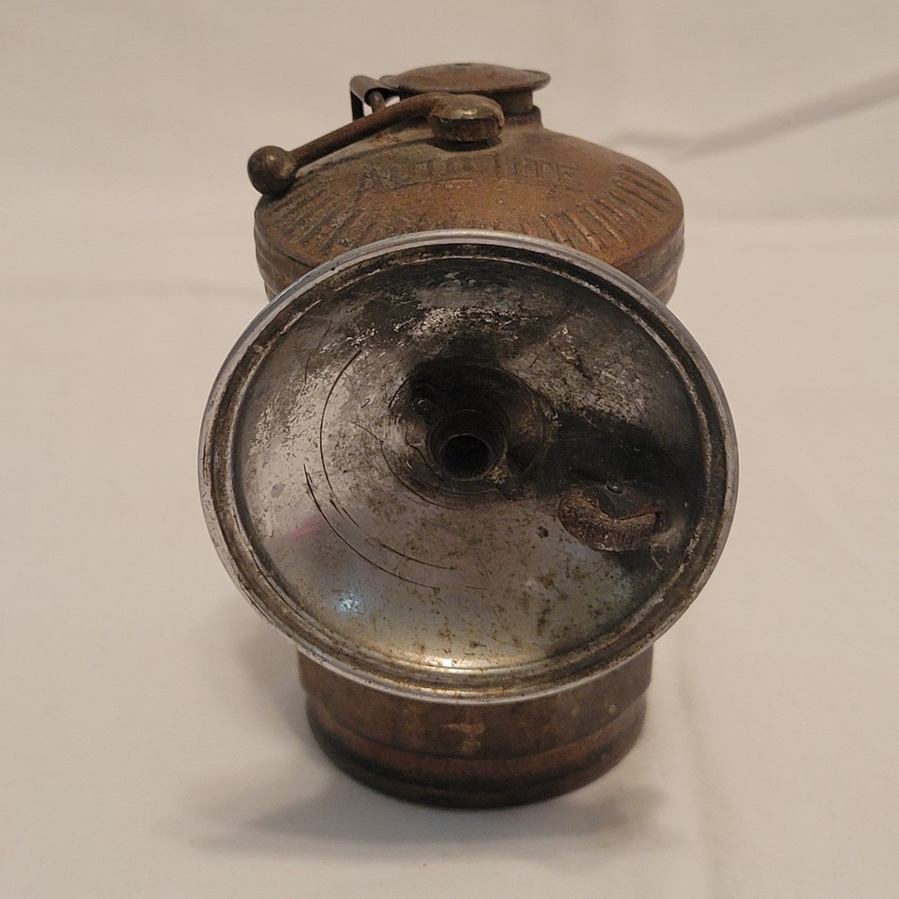 Vintage Auto Lite Brass Carbide Mining Head Lamp