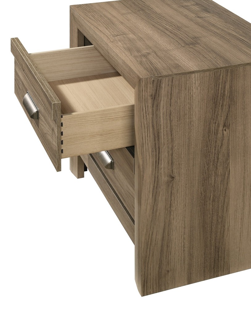 3pc Light Brown Full Chevron-pattern Panel Bed Chest Nightstand Bedroom Set