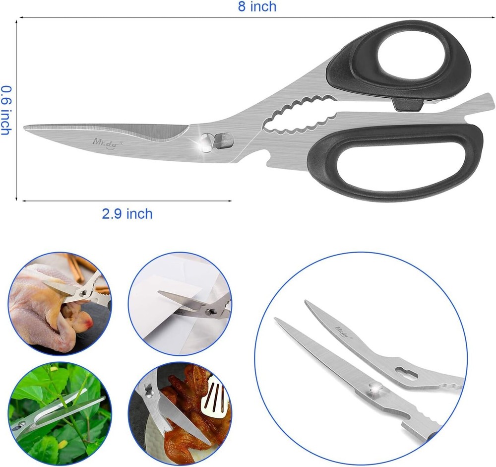 Kitchen Scissors, 2 Pack Come-Apart Kitchen Shears Herb Scissors, 4 in 1 Multi P