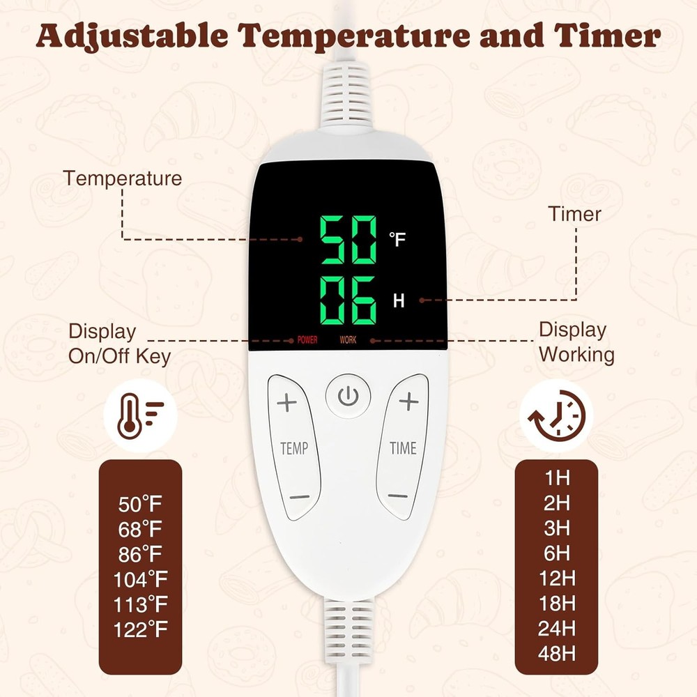 Bread Proofing Box W/ 6 Temperature Settings(50-122℉ & 48H Timer Foldable Dough