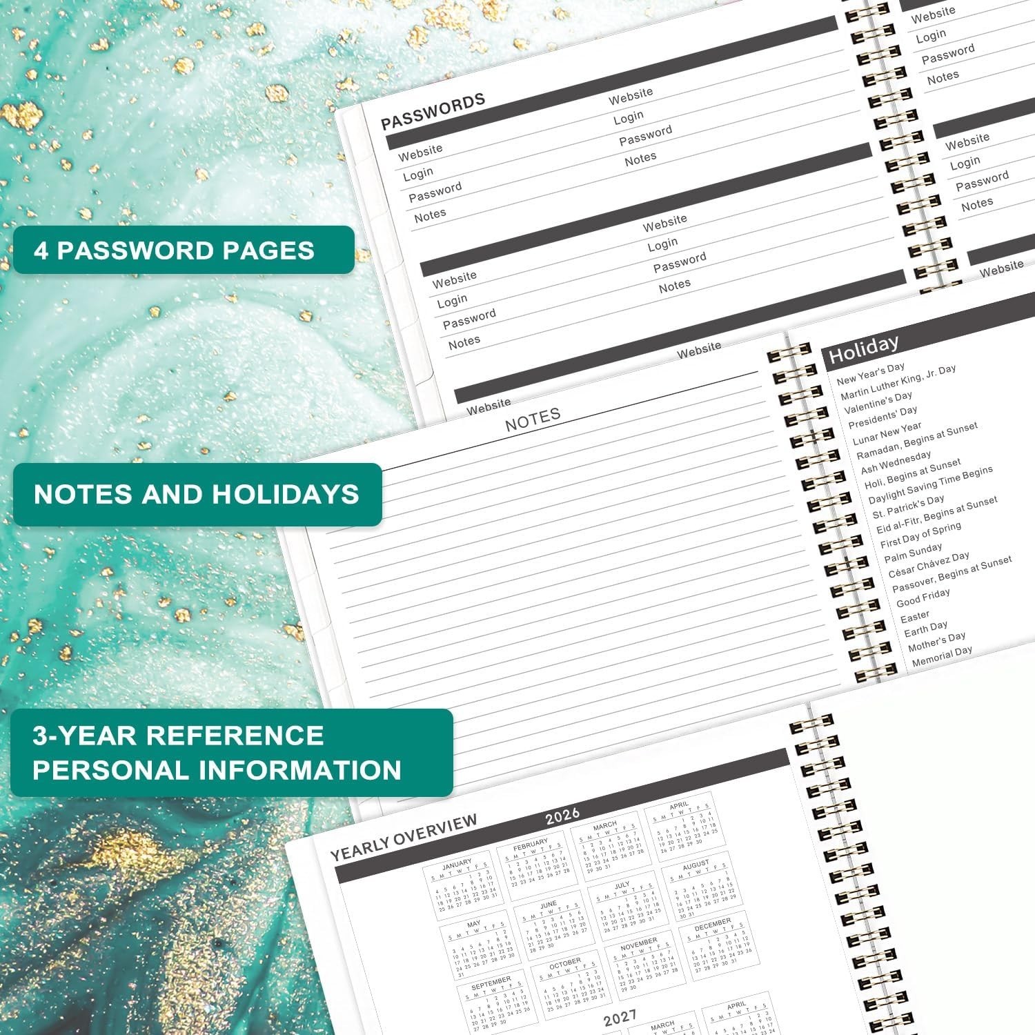 Convenient 2026-2027 Calendar Planner | 9" x 11" with Monthly Tabs & Pockets