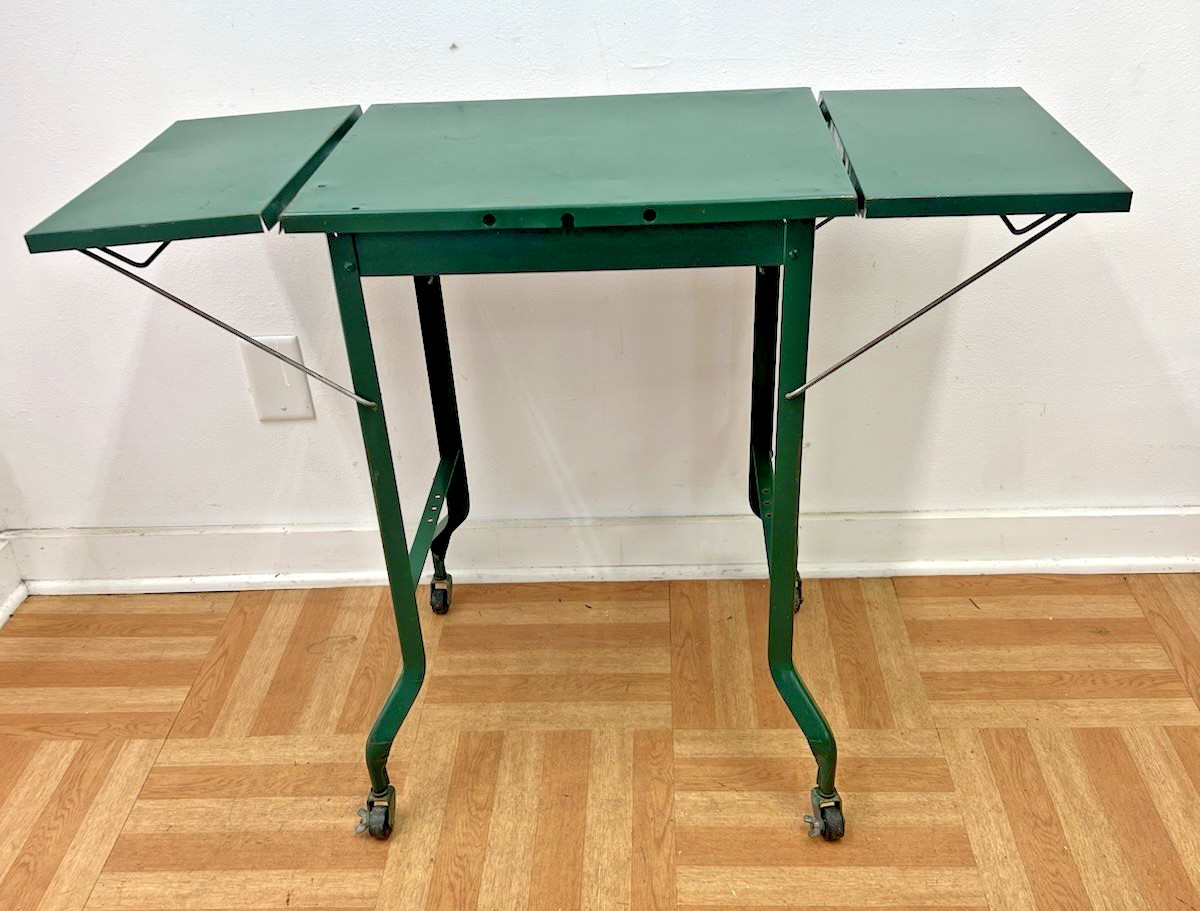 Vintage INDUSTRIAL TYPEWRITER TABLE drop leaf mid century rolling stand toledo