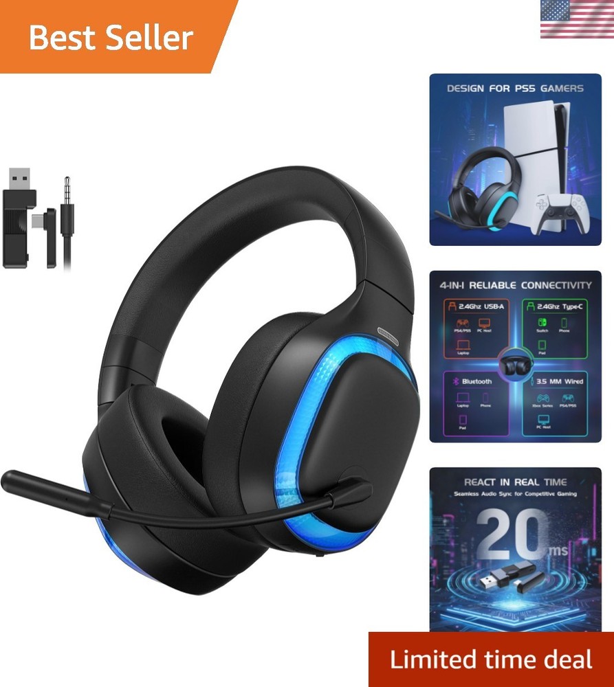 Comfortable Over-Ear Gaming Headset for PS5 & Multi-Platform - 2.4GHz Wireless
