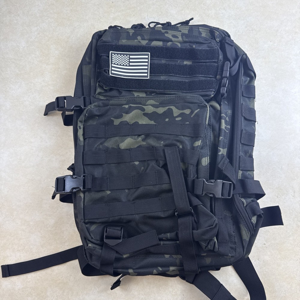 Camouflage Tactical Backpack Black Gray Multiple Compartments Adjustable Straps
