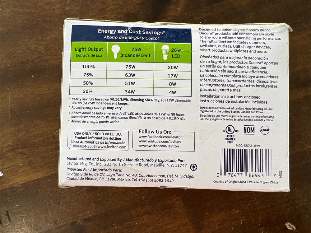 Leviton SureSlide White Slide Dimmer 6672-3PW - 3 Count