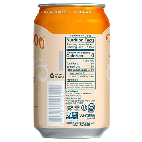 Waterloo Sparkling Water, Orange Vanilla Naturally Flavored, 12 Fl Oz (Pack of