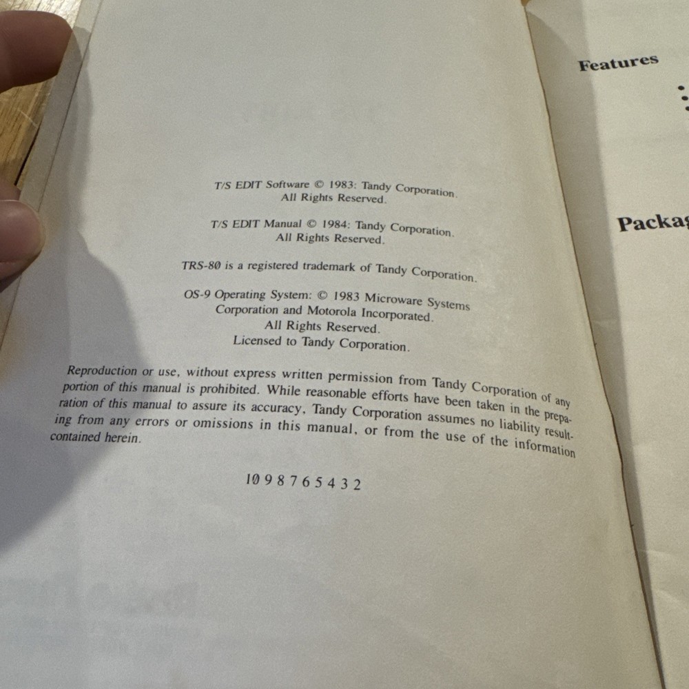 1984 Tandy Color Computer T/S Edit For Use With Disk Basic Or Os-9 System