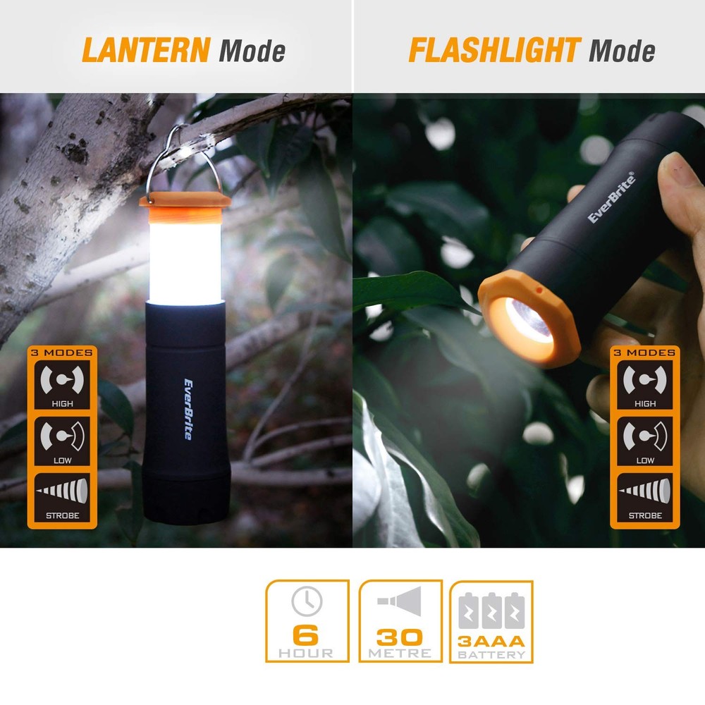 EverBrite 2-in-1 Mini Lanterns and Flashlights with 3 Modes, 2 Pack Black