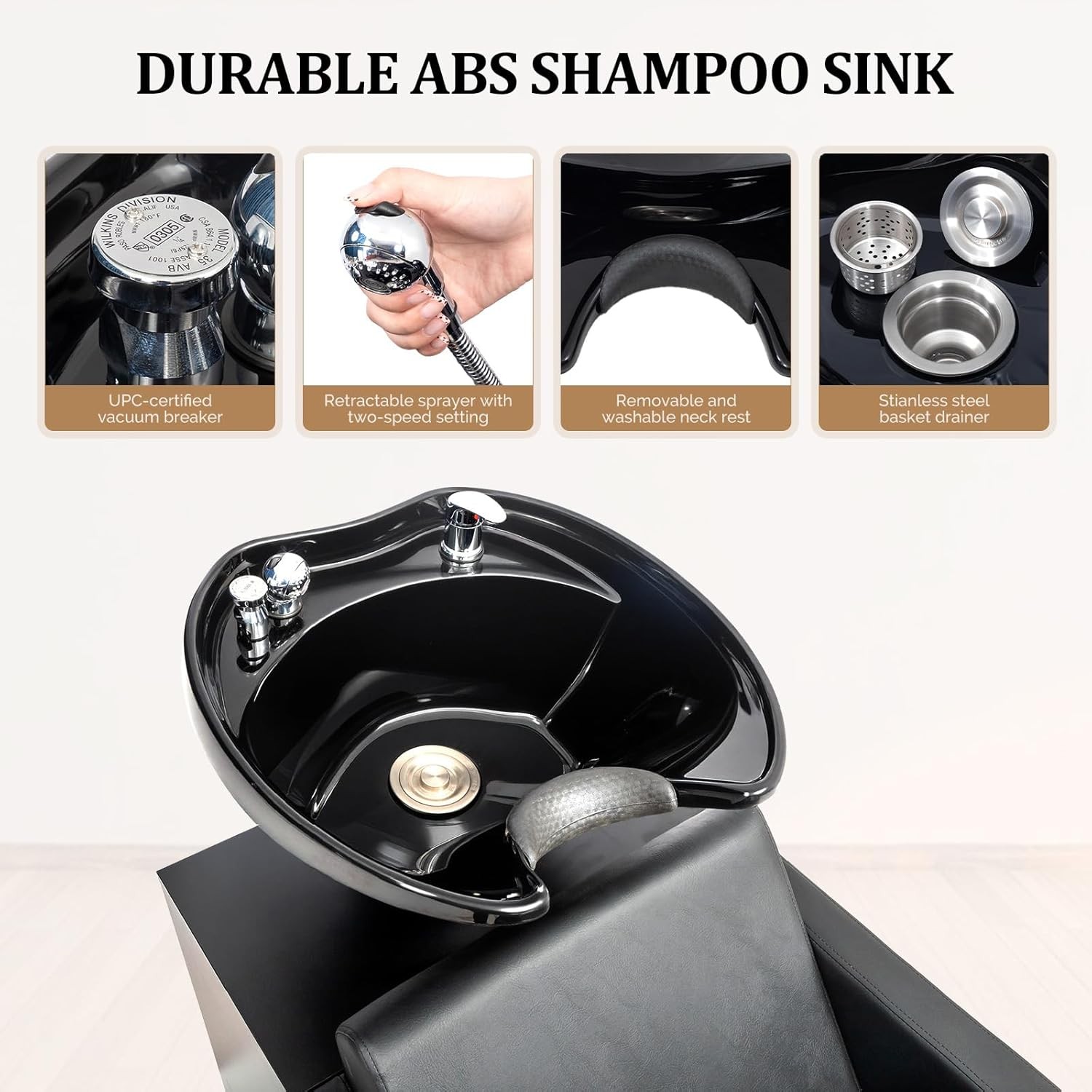 Shampoo Chairs for Salon, Stainless Steel Frame & UPC Certified Shampoo Bowl
