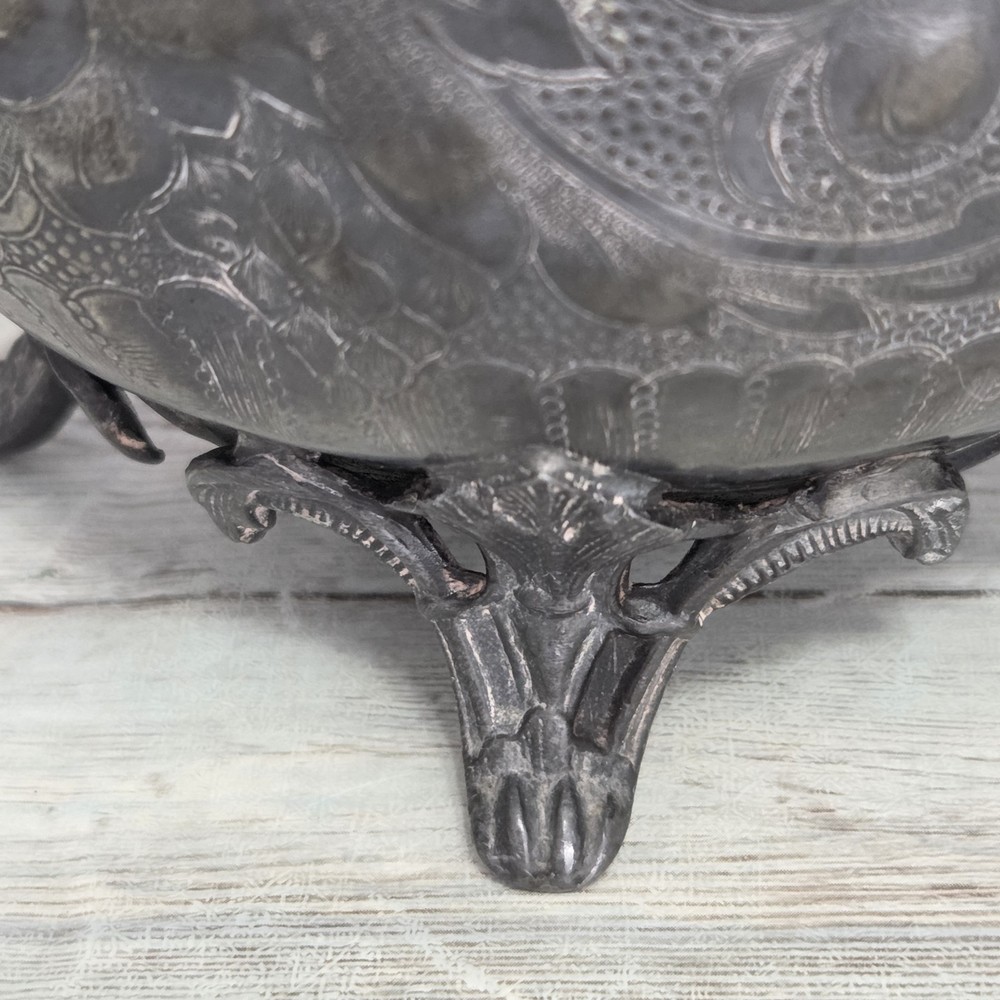 Antique SilverPlate Ornate Footed Teapot Shabby Worn Dinged