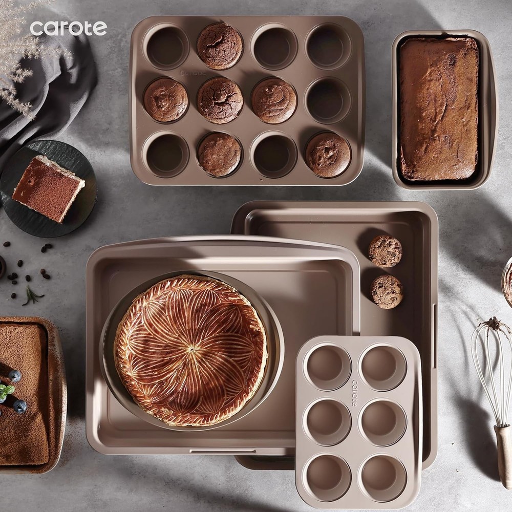 7-Piece Nonstick Stackable Baking Pans Set - Bakeware Sets Including Cookie S...