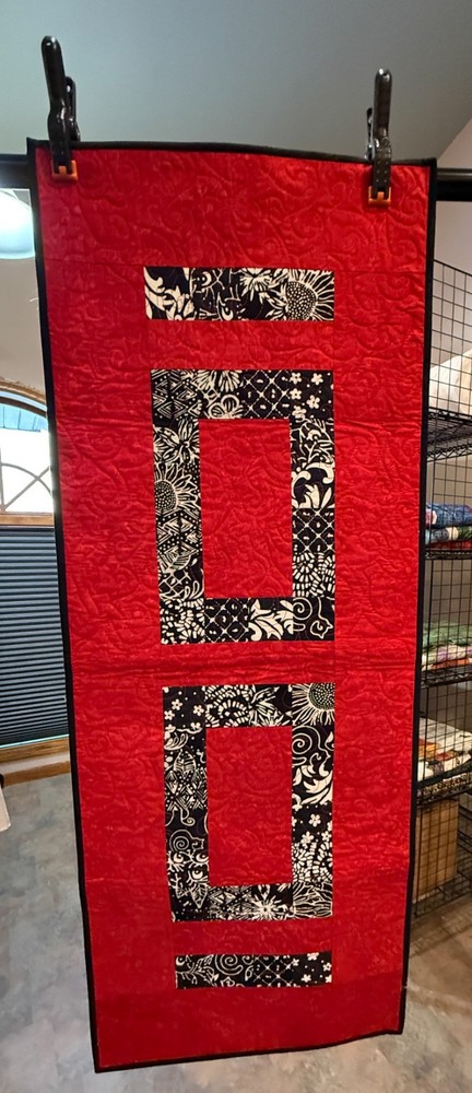 Quilted Red & Black Table Runner made with Batik Fabrics