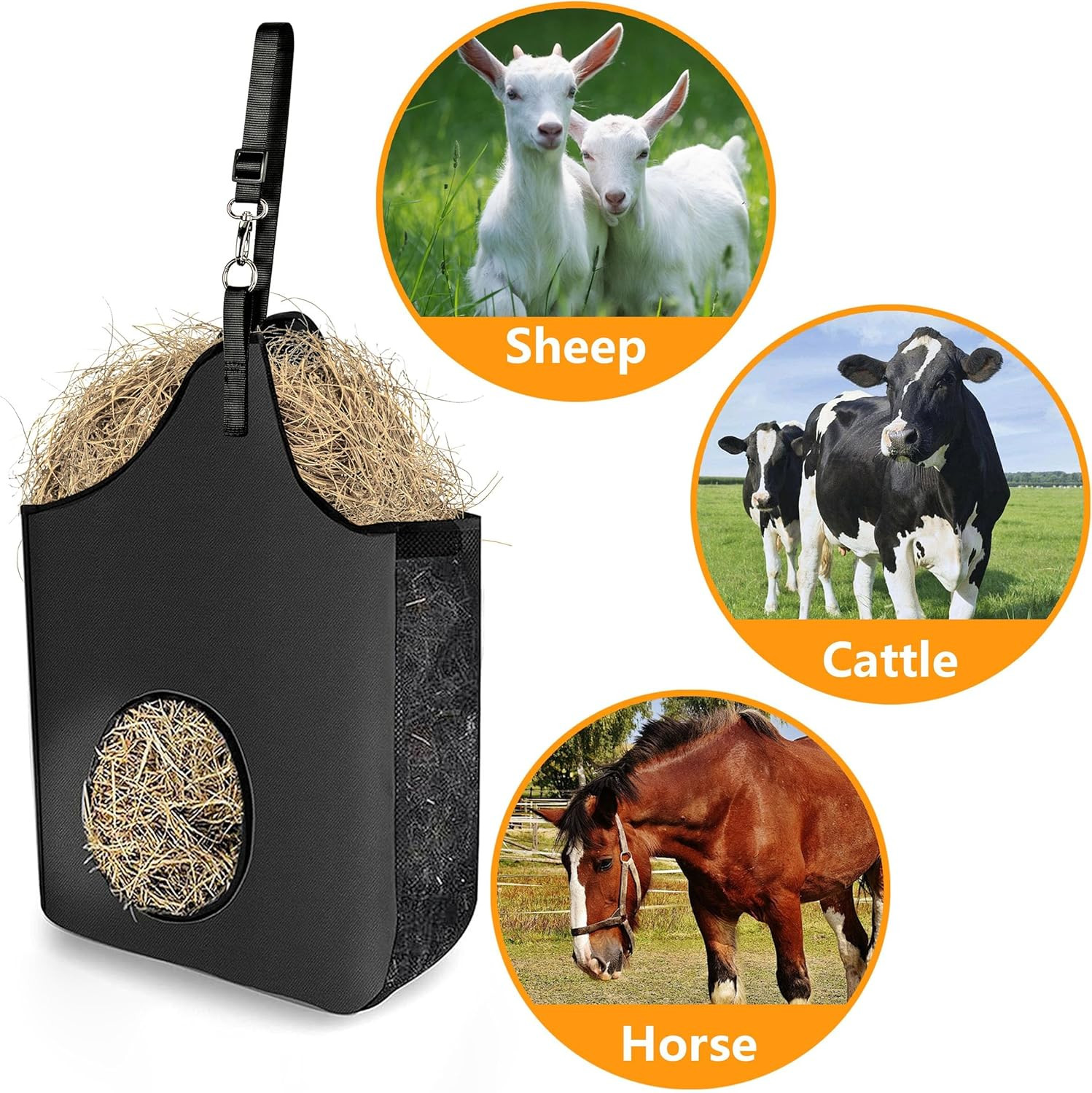 Hay Bag Hanging Goat Feeder Tote Premium Oxford Cloth with Metal Ring and Adjust