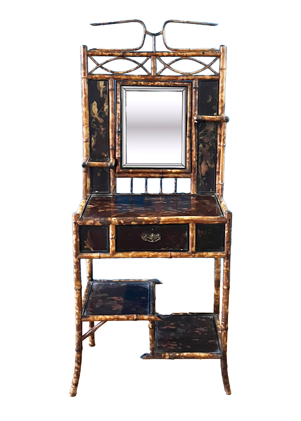 Victorian Tortoiseshell Bamboo & Japanned Lacquer Bonheur du Jour Late 19th C