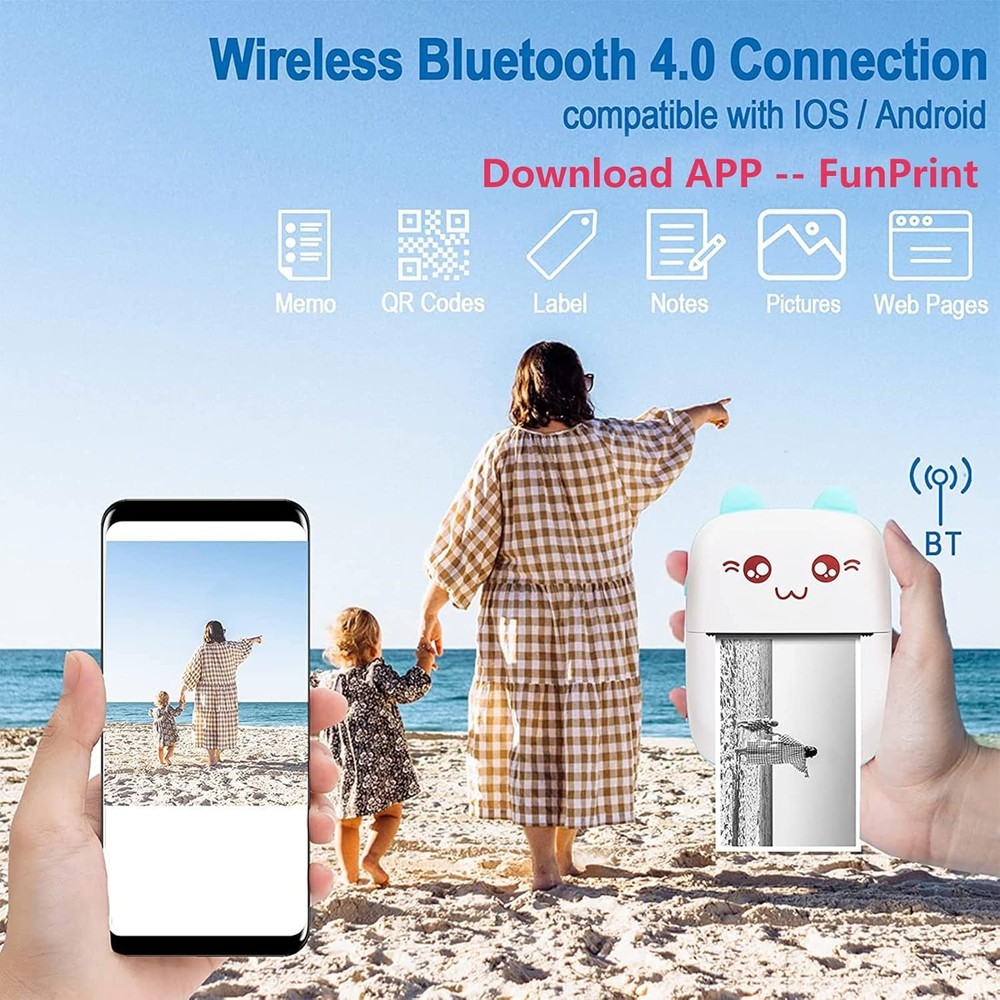 Portable Printer, Mini Pocket Wireless Bluetooth Thermal Printers with 6 Blue