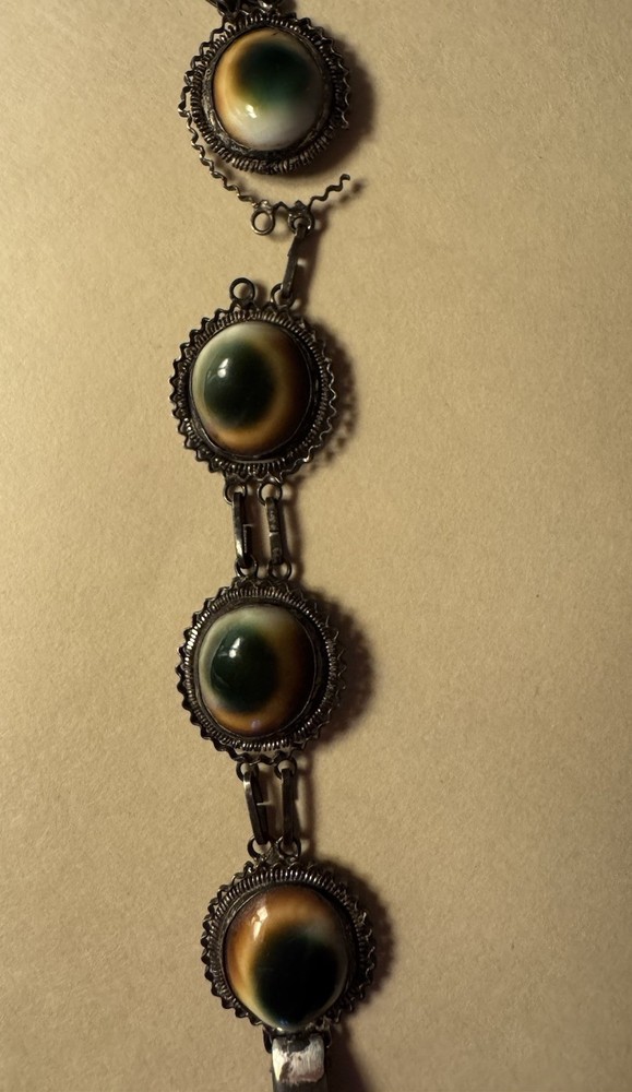 Victorian Era Operculum Shell Bracelet With Intricate Cannetille Scroll Work