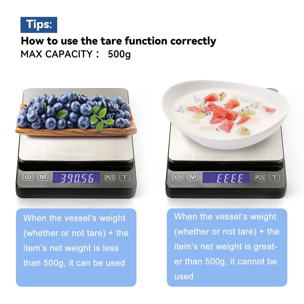 KitchenTour Digital Kitchen Scale - 500g/0.01g High Accuracy Precision Multif...