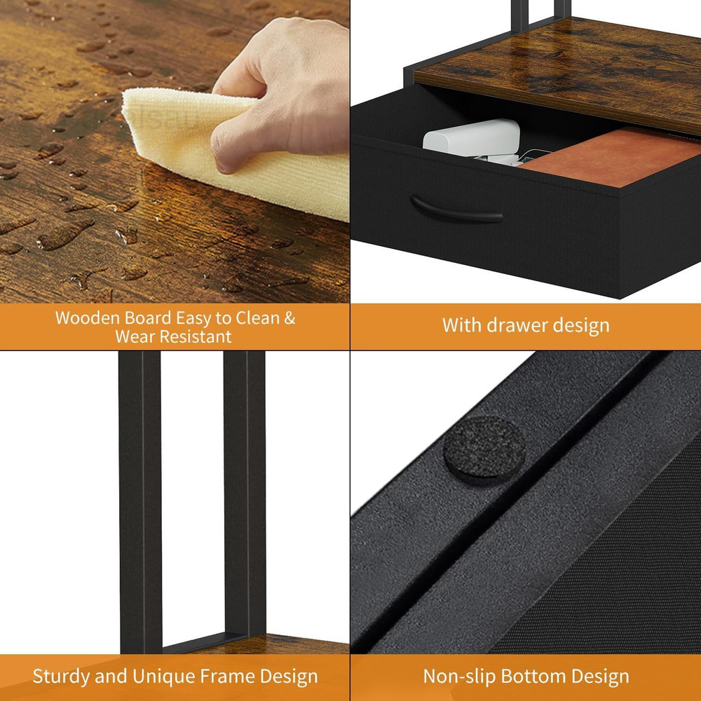 Printer Stand with Storage for Desk, Fabric Drawer Desktop Brown