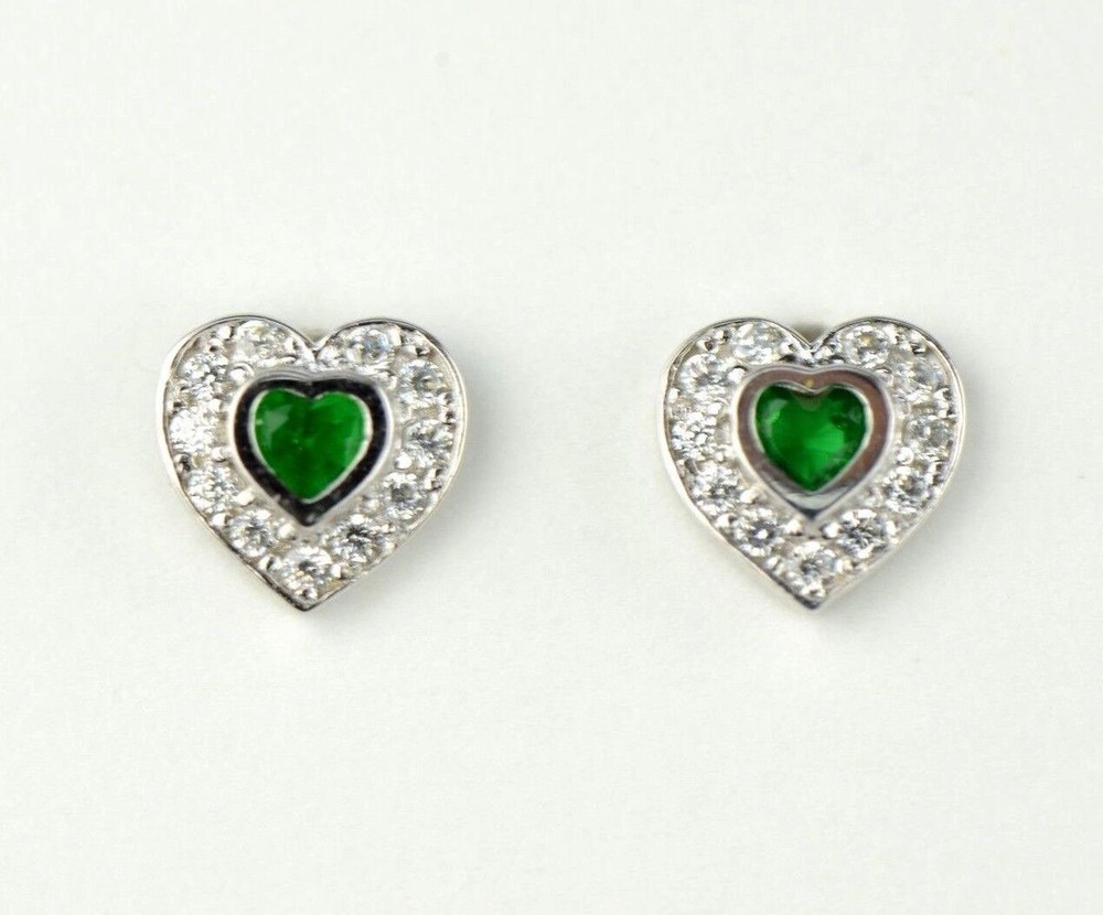 14k Solid White Gold Halo Heart Stud Earrings