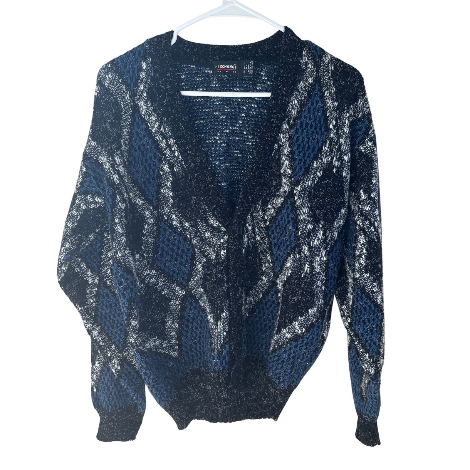 Vintage Exchange Unlimited Cardigan Sweater Eclectic Grandpa Geometric Size M