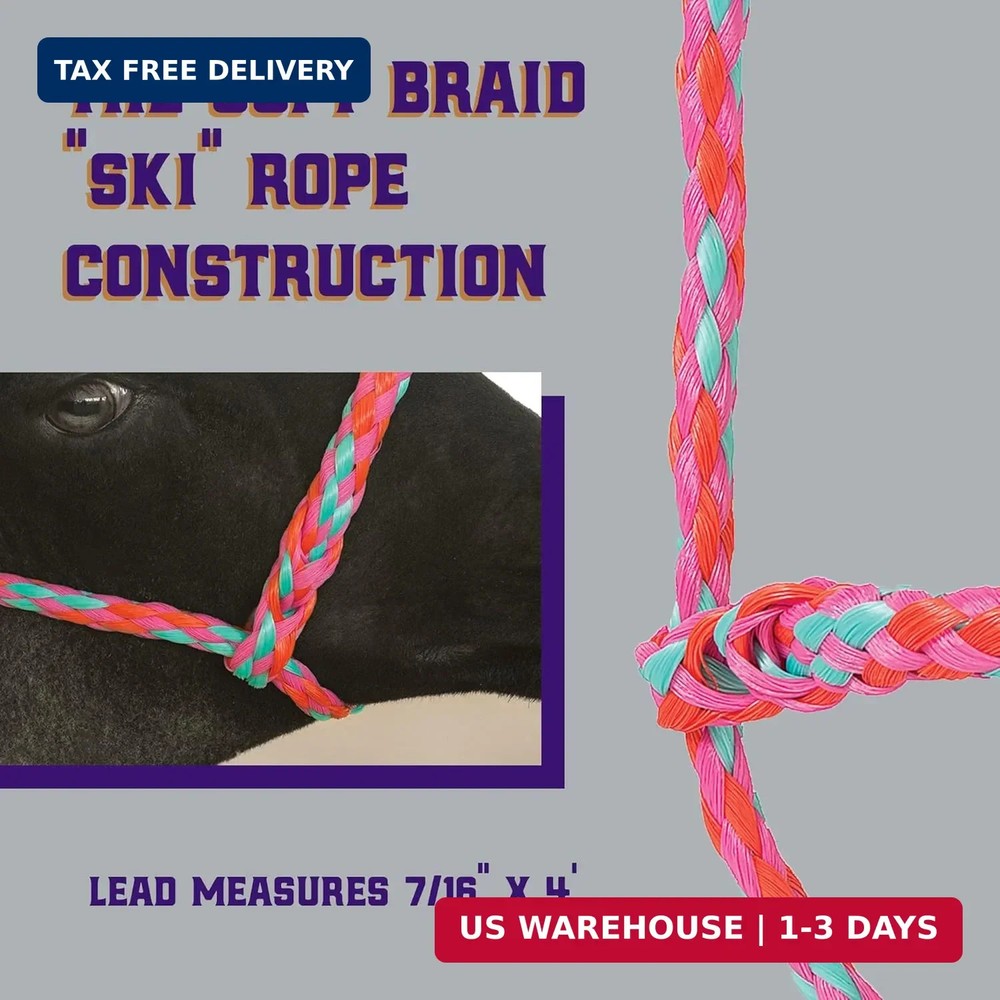 Weaver Livestock Braided Poly Rope Halter, 4 ft Modern, Adjustable, Soft Braid S