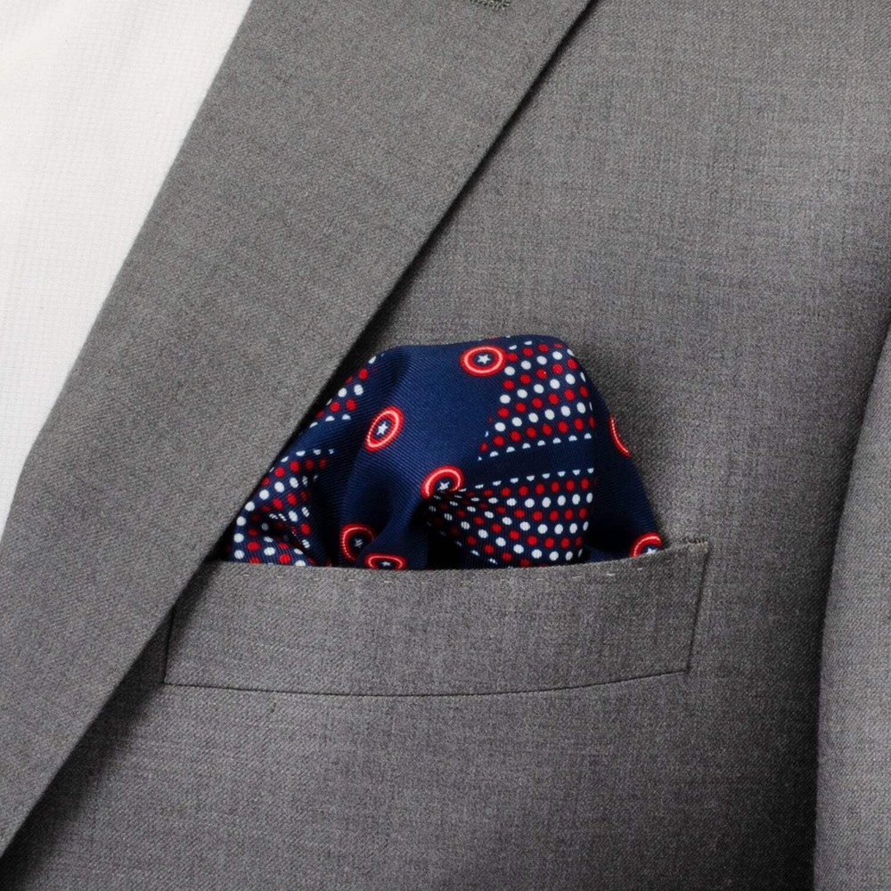 Marvel Captain America Shield Navy Pocket Square