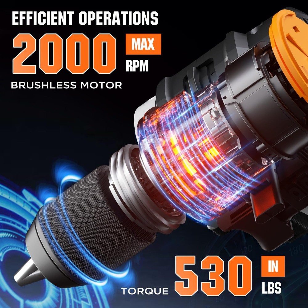 Litheli 20V Cordless Drill Driver, Brushless Power Drill with 2 Variable Spee...