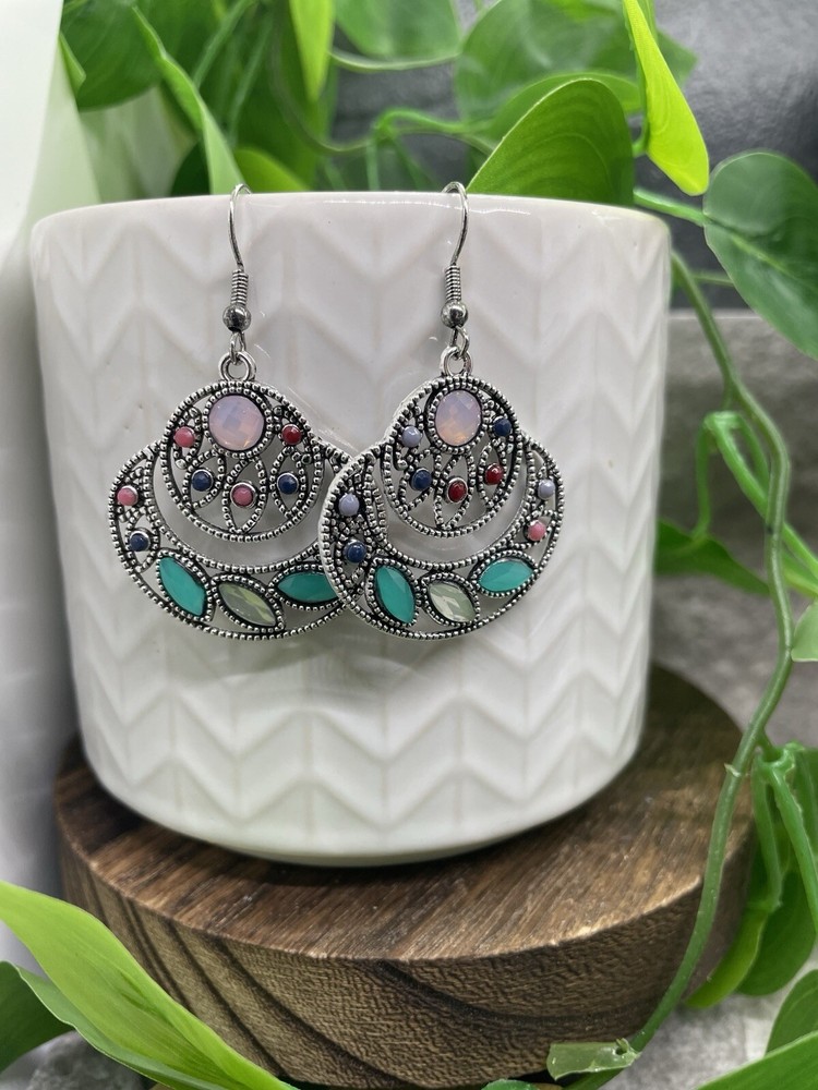 2” Silver-tone Boho Bead Dangle Earring Set New Free Ship B4247