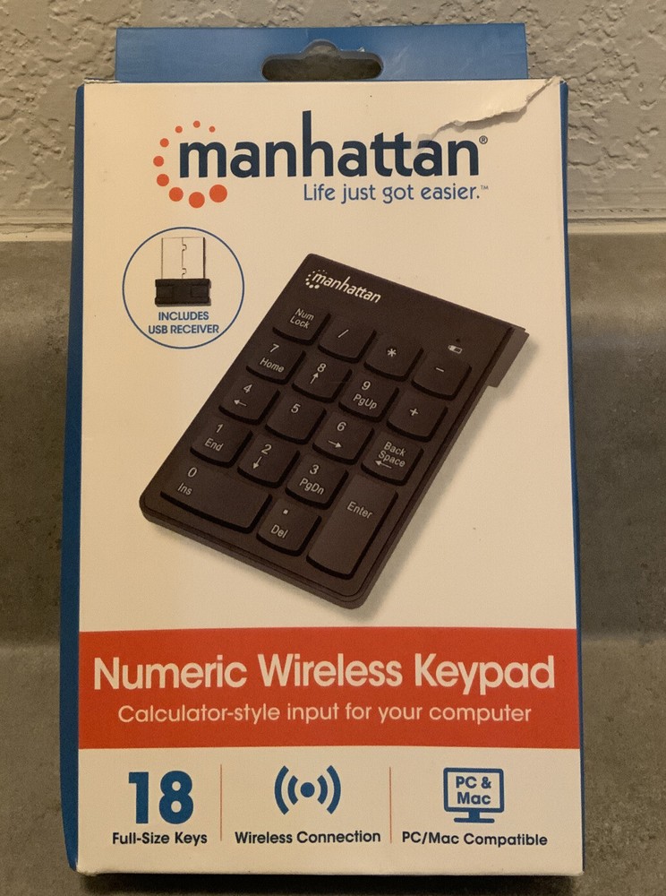 Manhattan Numeric Wireless Keypad 18 Full Size Keys PC/MAC Compatible 179928