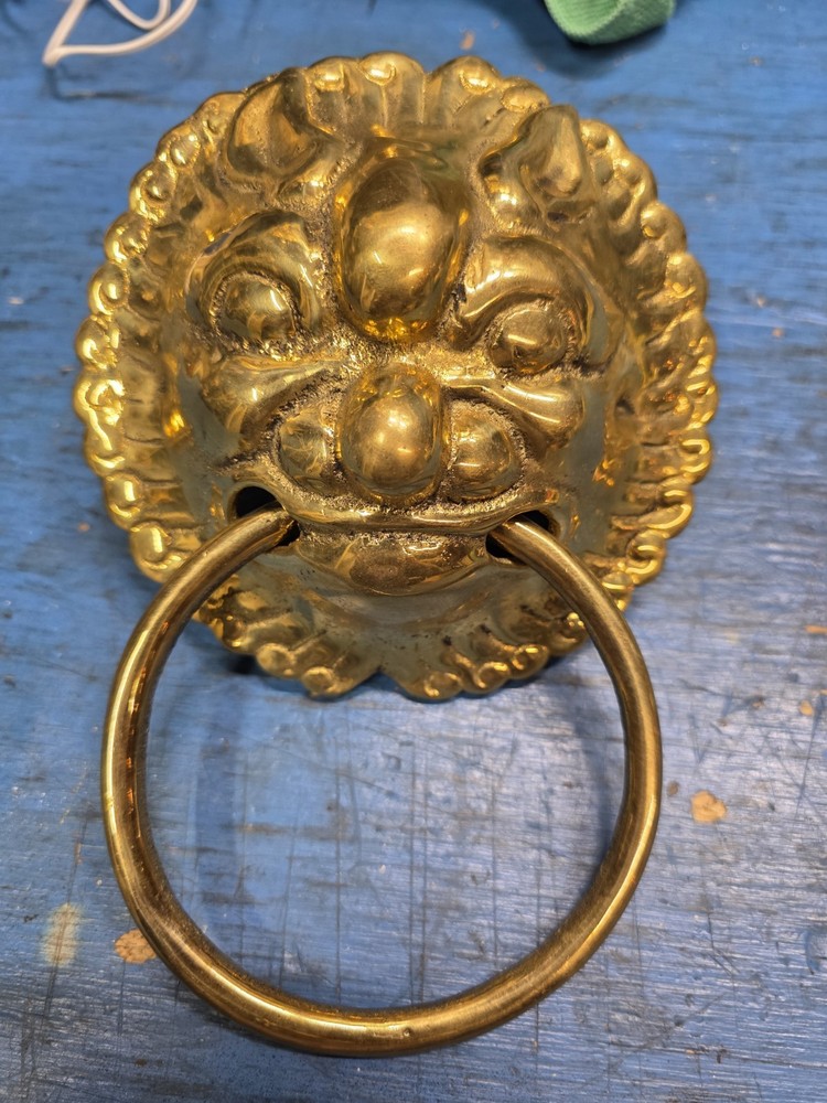 Solid Brass Fu Dog Door Knocker 6" Face