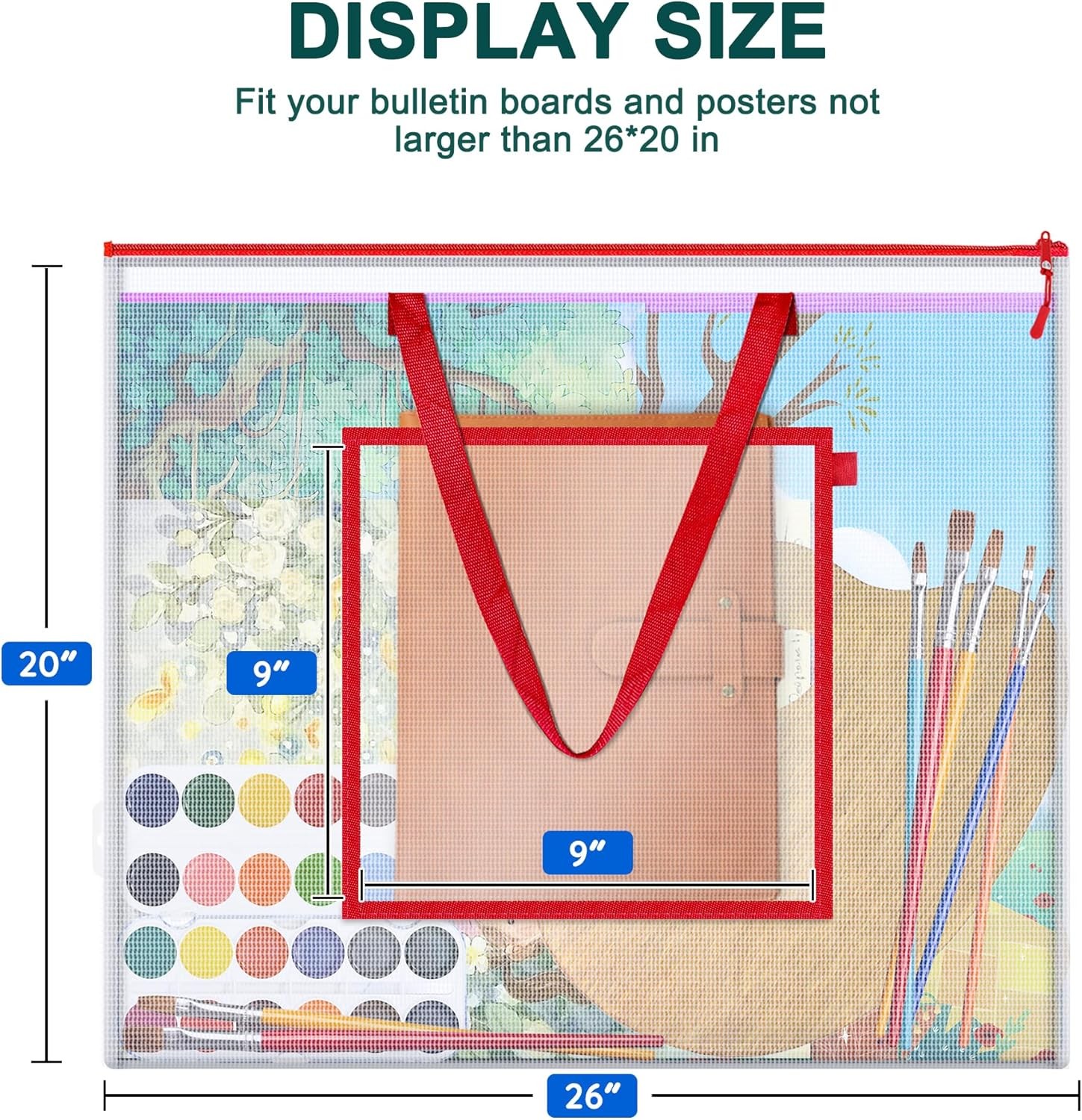 Large Poster Storage Bag, 25" x 19" Art Portfolio Bag with Pocket for Poster, Cu