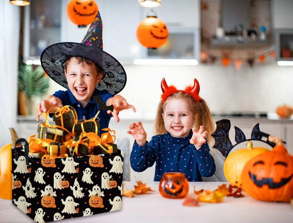 DDBASKET Rectangular Halloween Basket Pumpkin Baskets Trick Black