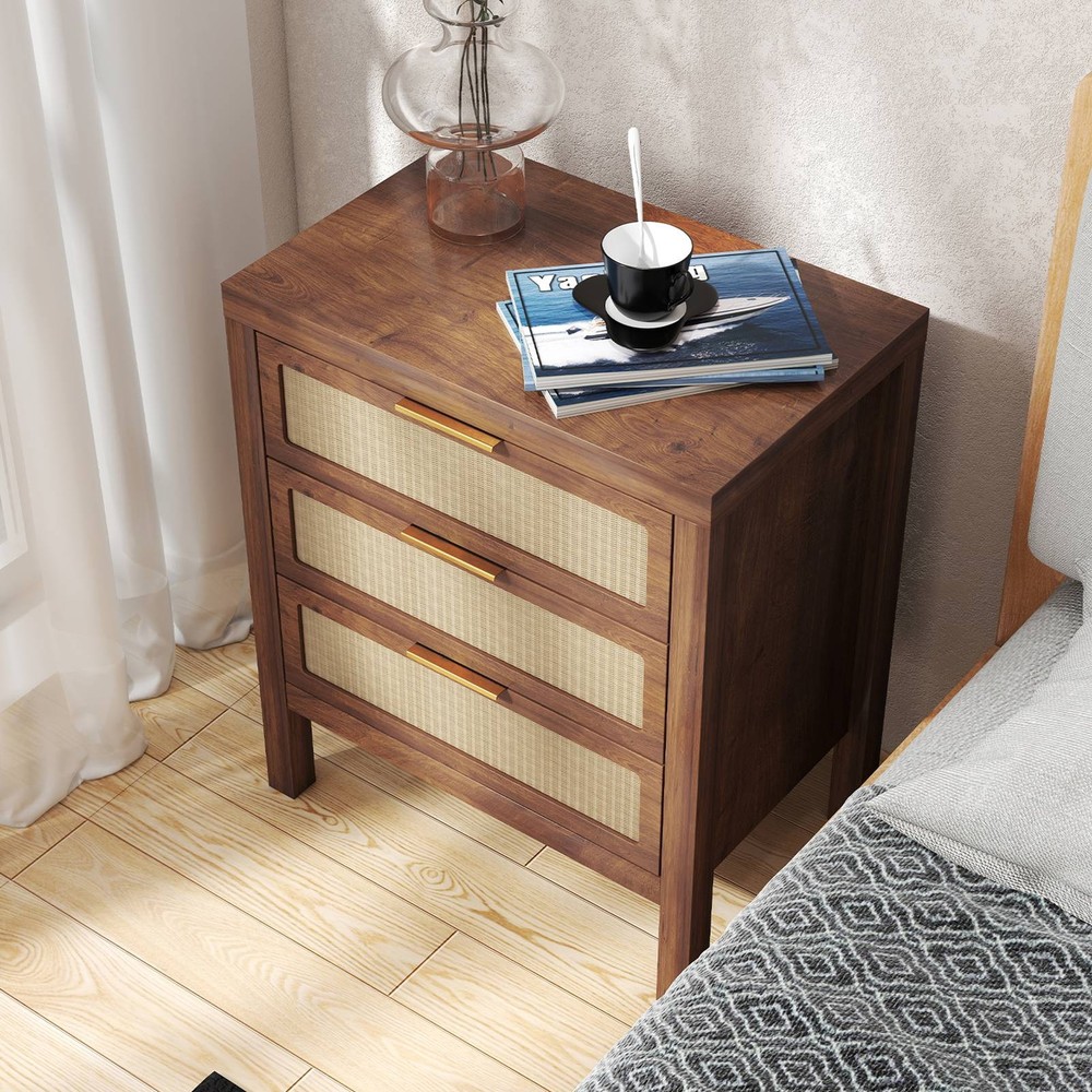 Bedside Table 3 Layers Large Capacity Drawer Design Multifunctional Wooden